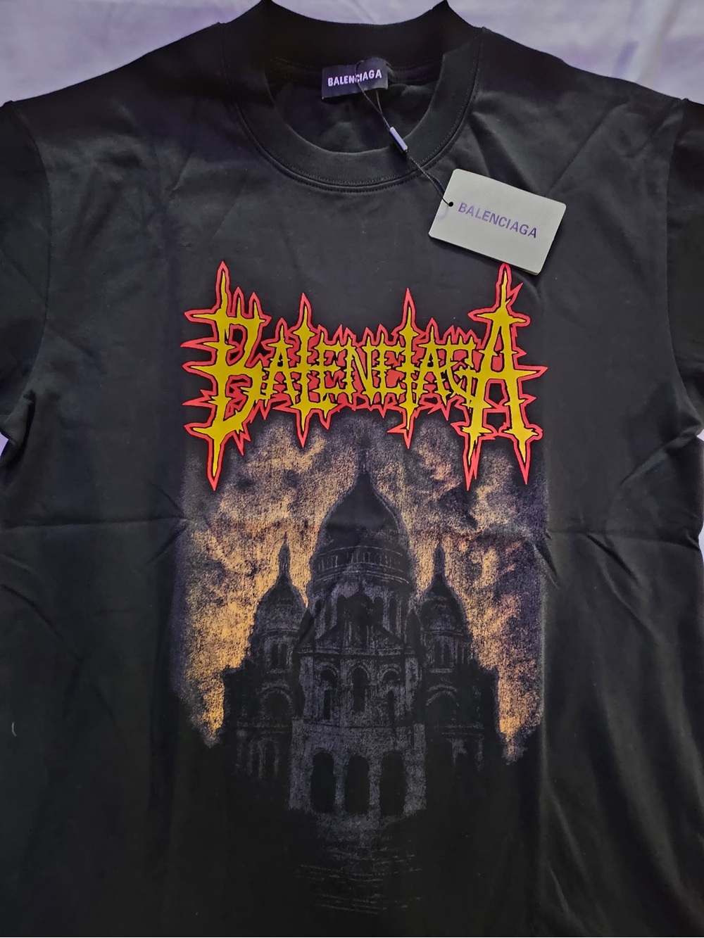 Balenciaga Black Short-Sleeve Tee with Red-Yellow Flame Logo - Picture 4 of 6